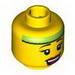 Minifig Head Female with Eyelashes, Red Lips, Open Smile and Lime Head Band Print [Blocked Open Stud]