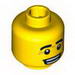 Minifig Head Male Black Eyebrows, Wrinkles, White Pupils with Open Smile Print [Blocked Open Stud]