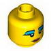 Minifig Head Female Black Eyebrows, Eyelashes with Thick Blue Mascara, Smile and Red Lips Print [Blocked Open Stud]