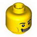 Minifig Head Dual Sided Black Eyebrows, White Pupils, Open Smile with Gold Upper Row Teeth / Black Eye, Crooked Lips and Sad Look Print [Blocked Open Stud]