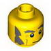 Minifig Head Male Dark Bluish Gray Eyebrows, Bushy Sideburns and Crooked Smile Print [Blocked Open Stud]