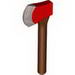 Minifig Axe with Red Head and Silver Blade