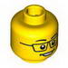 Minifig Head Dual Sided Black Glasses, Smiling / Scared Print [Hollow Stud]