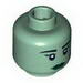 Minifig Head Female with Black Eyebrows, Eyelashes, White Pupils, Dark Green Lips Print [Blocked Open Stud]