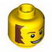Minifig Head Male Brown Bushy Sideburns, Thin Eyebrows, White Pupils and Open Mouth Smile Print [Blocked Open Stud]
