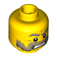 Minifig Head Moustache Mutton Chops with Brown and Gray Sideburns, Brown and Gray Eyebrows, Pupils Print [Blocked Open Stud]