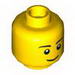 Minifig Head Black Eyebrows, Thin Grin, Black Eyes with White Pupils Print [Hollow Stud]