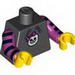 Torso Hooded Sweatshirt with Pocket, Drawstring and Minifig Skull Print / Magenta Arms with Black Stripes / Yellow Hands