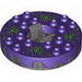 Turntable 6 x 6 Round Pearl Dark Gray Base Serrated with Dark Purple Top with Hollow Studs and Yellow, White and Dark Green Print (Ninjago Spinner)