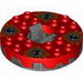 Turntable 6 x 6 Round Pearl Dark Gray Base Serrated with Red Top with Hollow Studs and Red, White, Yellow and Black Print (Ninjago Spinner)