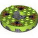 Turntable 6 x 6 Round Pearl Dark Gray Base Serrated with Lime Top with Hollow Studs and Red, White and Black Print (Ninjago Spinner)