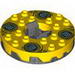 Turntable 6 x 6 Round Pearl Dark Gray Base Serrated with Yellow Top with Hollow Studs and White and Dark Green Print (Ninjago Spinner)