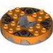 Turntable 6 x 6 Round Flat Silver Base Serrated with Orange Top with Hollow Studs and Dark Red Faces on Dark Tan and Dark Gray Print (Ninjago Spinner)