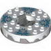 Turntable 6 x 6 Round Flat Silver Base Serrated with White Top with Hollow Studs and White Faces on Blue Print (Ninjago Spinner)