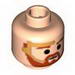 Minifig Head Beard with Brown Trim Beard and Eyebrows, Gold Headset Print [Blocked Open Stud]