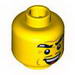 Minifig Head Male Thick Eyebrows, Thin Black Moustache, Cheek Dimples, and Sinister Open Smile Print [Blocked Open Stud]