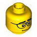 Minifig Head Male Thick Black Eyebrows, Repaired Glasses, Nervous Smile Print [Blocked Open Stud]