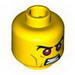 Minifig Head Red Eyes with Black Bushy Eyebrows and Open Angry Mouth Print [Blocked Open Stud]