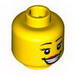 Minifig Head Female with Large Red Lips, Open Mouth Smile with Teeth, Dark Brown Eyebrows,Thin Eyelashes and White Pupils Print (Bride) [Blocked Open Stud]