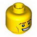Minifig Head Male Thick Brown Eyebrows, Cheek Lines and Open Mouth Smile Print [Blocked Open Stud]