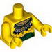 Torso Bare Chest with Muscles Outline, Green Sash and Aztec Feather Necklace Print / Yellow Arms / Yellow Hands