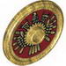 Minifig Shield Round with Stud and Raised Rim with Dark Red and Black Aztec Quetzal Print