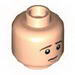 Minifig Head Dual Sided Brown Eyebrows Worried / Lopsided Smile Print [Hollow Stud]