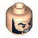 Minifig Head Dual Sided Bushy Black Eyebrows and Long Thick Sideburns, Frown / Angry Print [Hollow Stud]