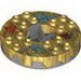 Turntable 6 x 6 Round Pearl Dark Gray Base Serrated with Pearl Gold Top with Blue, Red and Silver Print (Ninjago Spinner)