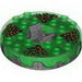 Turntable 6 x 6 Round Pearl Dark Gray Base Serrated with Trans-Green Top with Hollow Studs and Black and Orange Print