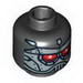 Minifig Head Alien with Robot Silver with Red Eyes Print [col08-1] [Blocked Open Stud]