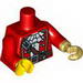 Torso Pirate Captain with White Ruffled Shirt, Brown Belt and Shoulder Strap Print / Red Arms / Yellow Hand Right / Pearl Gold Hook Left