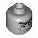 Minifig Head Male Black Bushy Eyebrows, Sad Eyes with White Pupils, Cheek Lines Print [Hollow Stud]