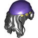 Minifig Hair Female Mid-Length with Part over Front of Right Shoulder with Dark Purple Rag Wrap / Bandana and 3 Gold Coins Print