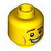 Minifig Head Male Brown Eyebrows, Raised Right Eyebrow, Cheek Lines, Open Mouth Smile with Teeth Print [Blocked Open Stud]