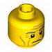 Minifig Head Male Gray Eyebrows, Wrinkles, Downturned Mouth Print [Blocked Open Stud]