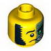 Minifig Head Male Mask Half Sand Green with Green Eye Open Grin Print [Blocked Open Stud]
