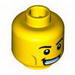 Minifig Head - Black Eyebrows, Cheek Lines, Mouthguard and White Pupils Print [Blocked Open Stud]