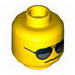 Набор LEGO Minifig Head Glasses with Black and Silver Sunglasses, Chin Dimple, Grim Mouth Print [Hollow Stud], Желтый