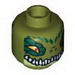 Minifig Head Dual Sided Crocodile with Dark Green Eye Borders, Wide Eyes / Narrow Eyes Print [Crawley] [Hollow Stud]