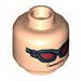 Minifig Head Dual Sided Dark Red Sunglasses / Brown Eyebrows, Determined Print [Hollow Stud]