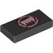 Tile 1 x 2 with White Fangs and Dark Red Print