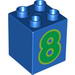 Duplo Brick 2 x 2 x 2 with Number 8 Green Print