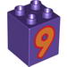 Duplo Brick 2 x 2 x 2 with Number 9 Orange Print