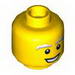 Minifig Head Male White and Gray Bushy Eyebrows, Open Mouth Smile Print [Hollow Stud]