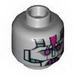 Minifig Head Alien with Robot Magenta Eyes and Metal Plates Print [Hollow Stud]
