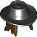 Minifig Hat with Hair, Gambler Style Cowboy with Long Dark Brown Hair