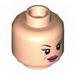 Minifig Head Dual Sided Female Dark Pink Lips Eyebrow Raised / Scared Print (Red Harrington) [Hollow Stud]