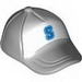 Minifig Cap, Short Curved Bill with Seams and Button on Top and Blue 'S' on White Print