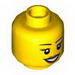 Minifig Head Dual Sided Female with Peach Lips, Open Mouth Smile, Black Eyebrows, Smiling / Scared Print [Hollow Stud]